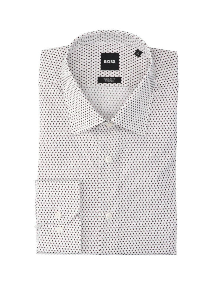 Wit katoenen hemd (regular fit) met klein rood motief en lange mouwen Hugo Boss