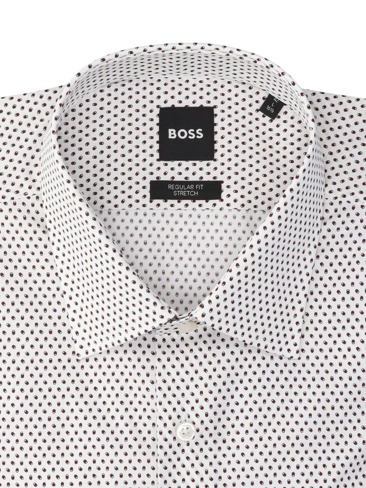 Wit katoenen hemd (regular fit) met klein rood motief en lange mouwen Hugo Boss