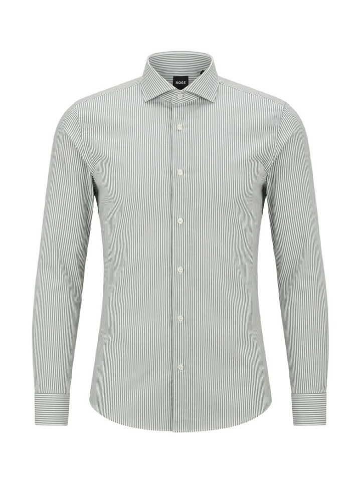 Pastel green en wit gestreept katoenen hemd (slim fit) met lange mouwen Hugo Boss