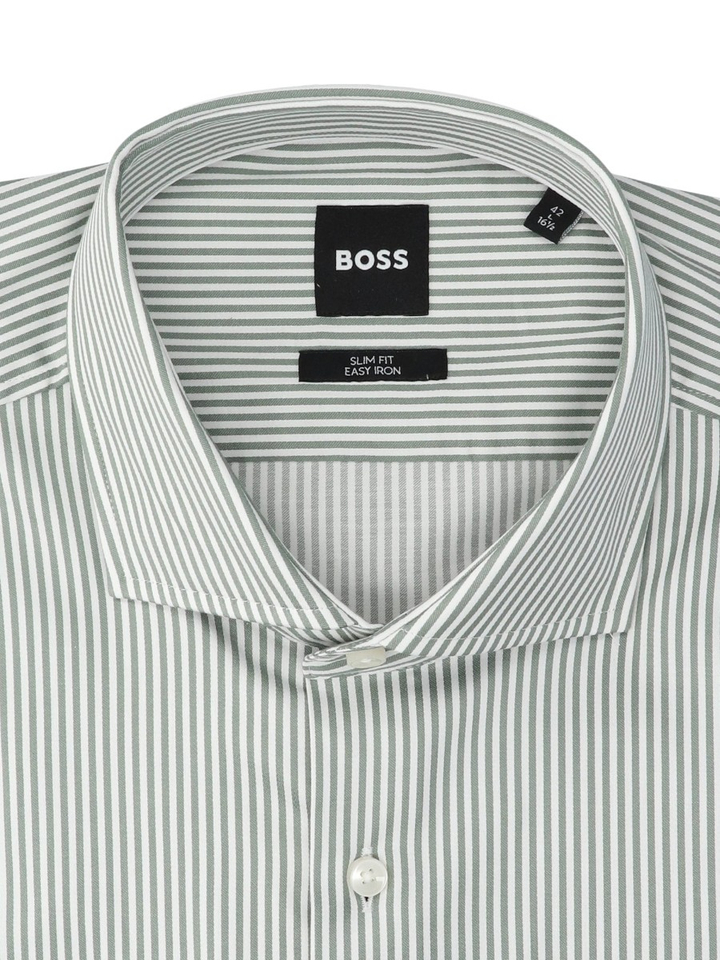 Pastel green en wit gestreept katoenen hemd (slim fit) met lange mouwen Hugo Boss