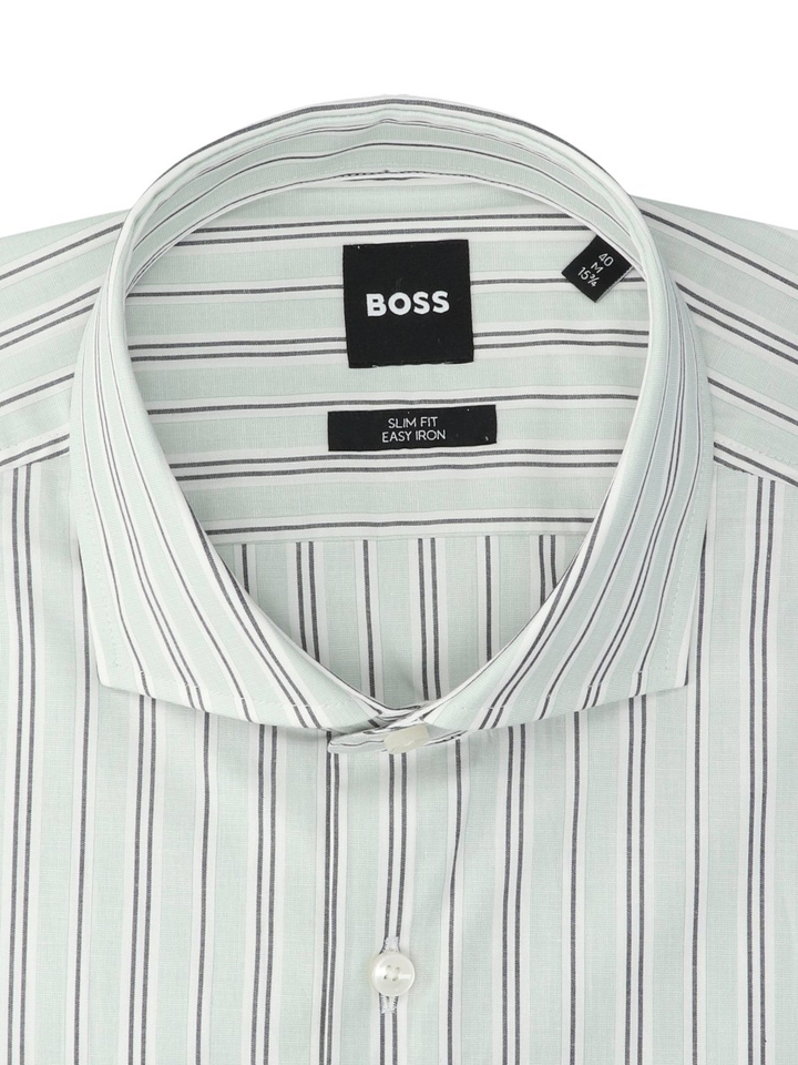 Light pastel green katoenen hemd (slim fit) met streepmotief en lange mouwen Hugo Boss