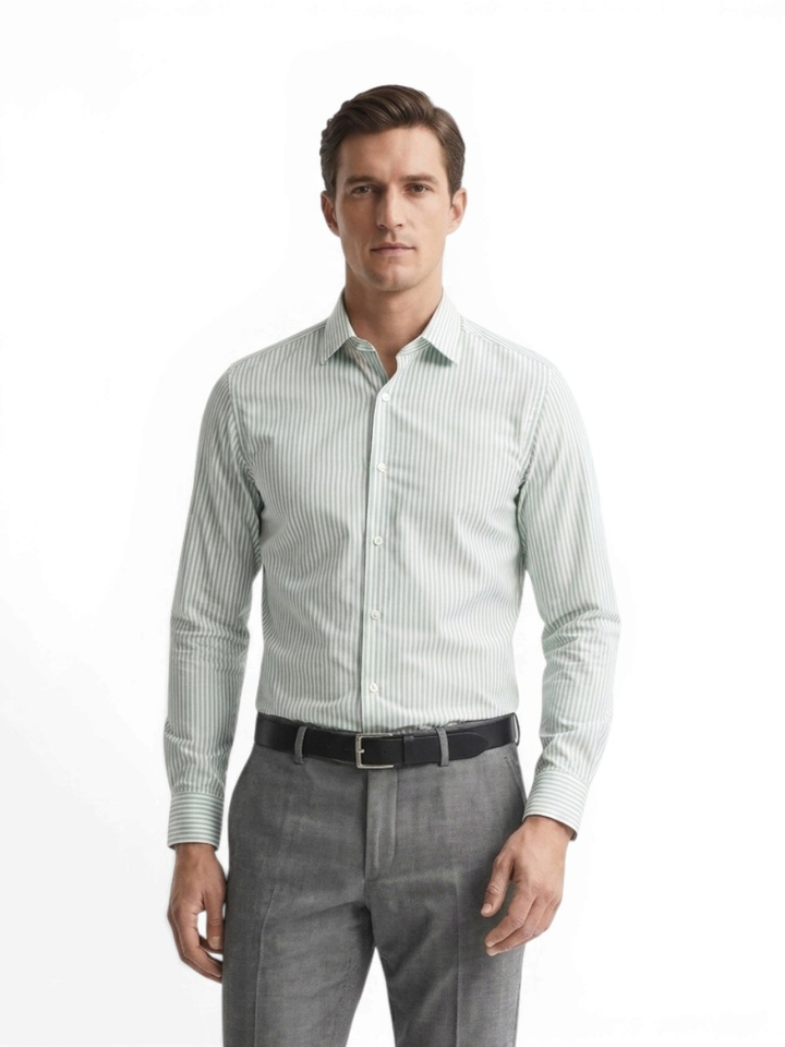 Light pastel green katoenen hemd (slim fit) met streepmotief en lange mouwen Hugo Boss