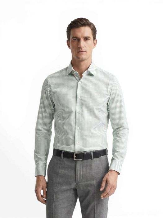 Light pastel green katoenen hemd (slim fit) met streepmotief en lange mouwen Hugo Boss