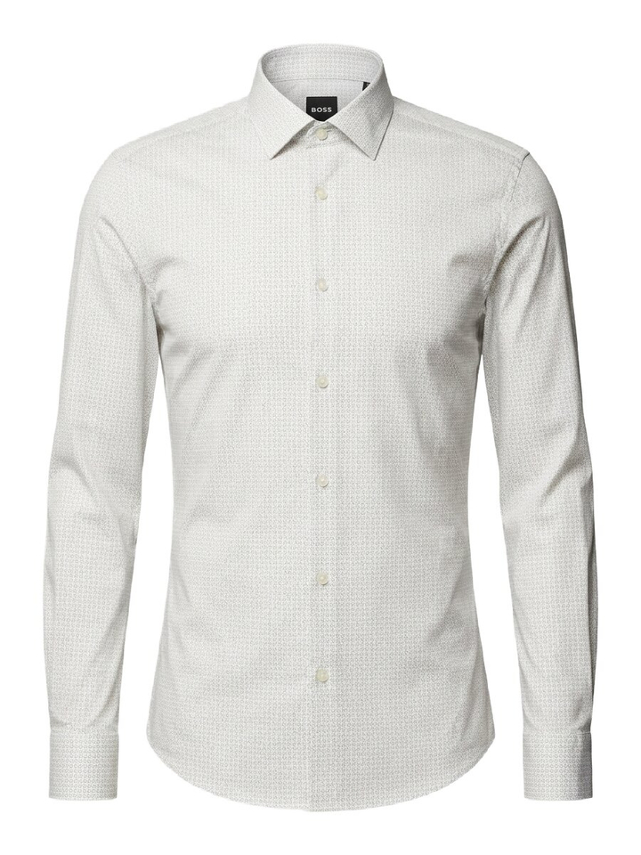 Groen hemd met fijn motief (slim fit) met lange mouwen Hugo Boss