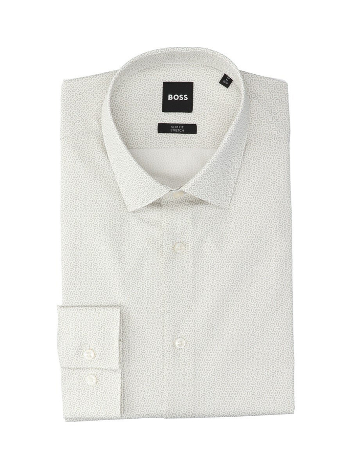 Groen hemd met fijn motief (slim fit) met lange mouwen Hugo Boss