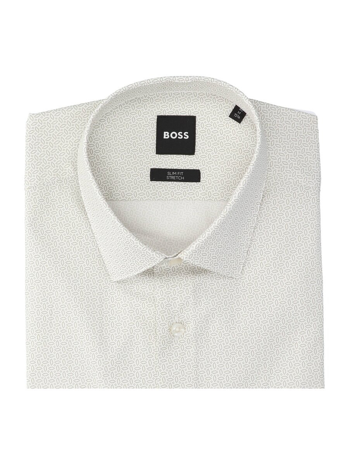 Groen hemd met fijn motief (slim fit) met lange mouwen Hugo Boss
