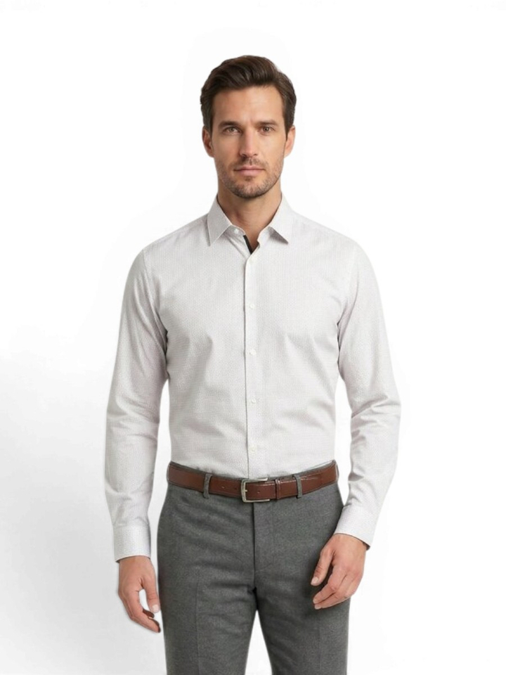 Groen hemd met fijn motief (slim fit) met lange mouwen Hugo Boss 