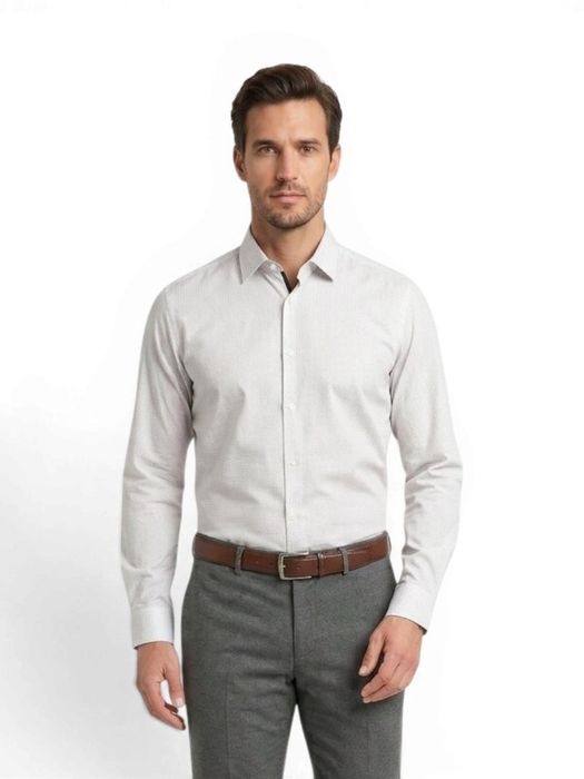 Groen hemd met fijn motief (slim fit) met lange mouwen Hugo Boss