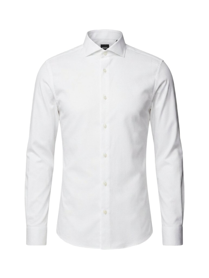Wit katoenen hemd met structuur ( slim fit) en lange mouwen Hugo Boss