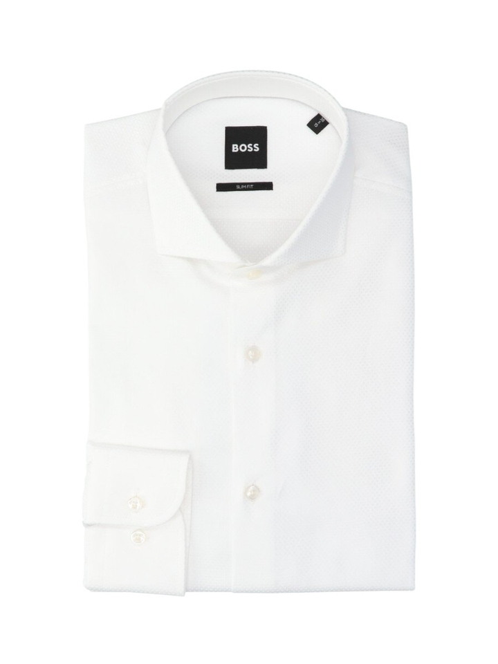 Wit katoenen hemd met structuur ( slim fit) en lange mouwen Hugo Boss