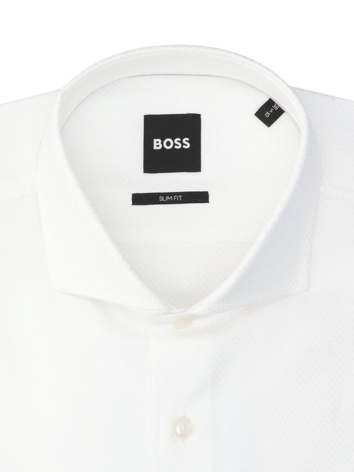 Wit katoenen hemd met structuur ( slim fit) en lange mouwen Hugo Boss