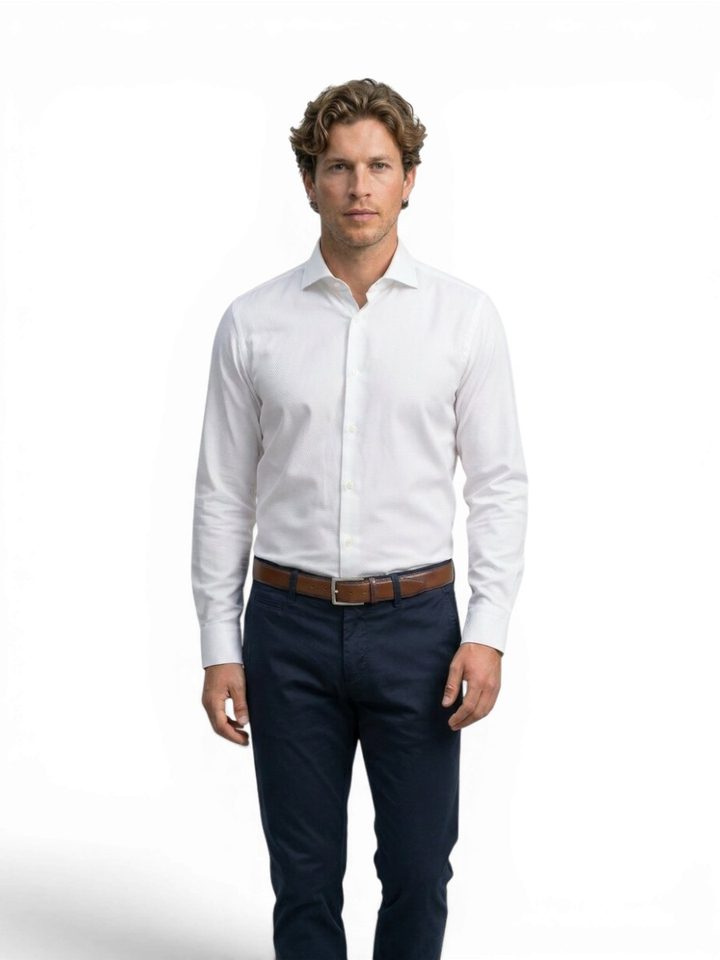Wit katoenen hemd met structuur ( slim fit) en lange mouwen Hugo Boss