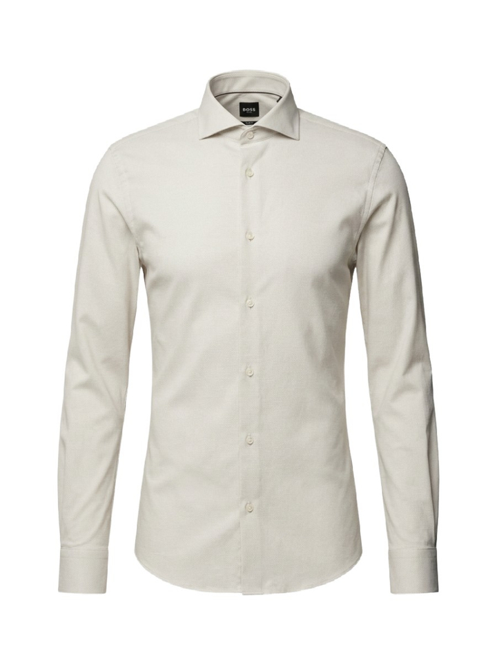 Beige katoenen hemd (slim fit) met fijn motief en extra lange mouwen Hugo Boss