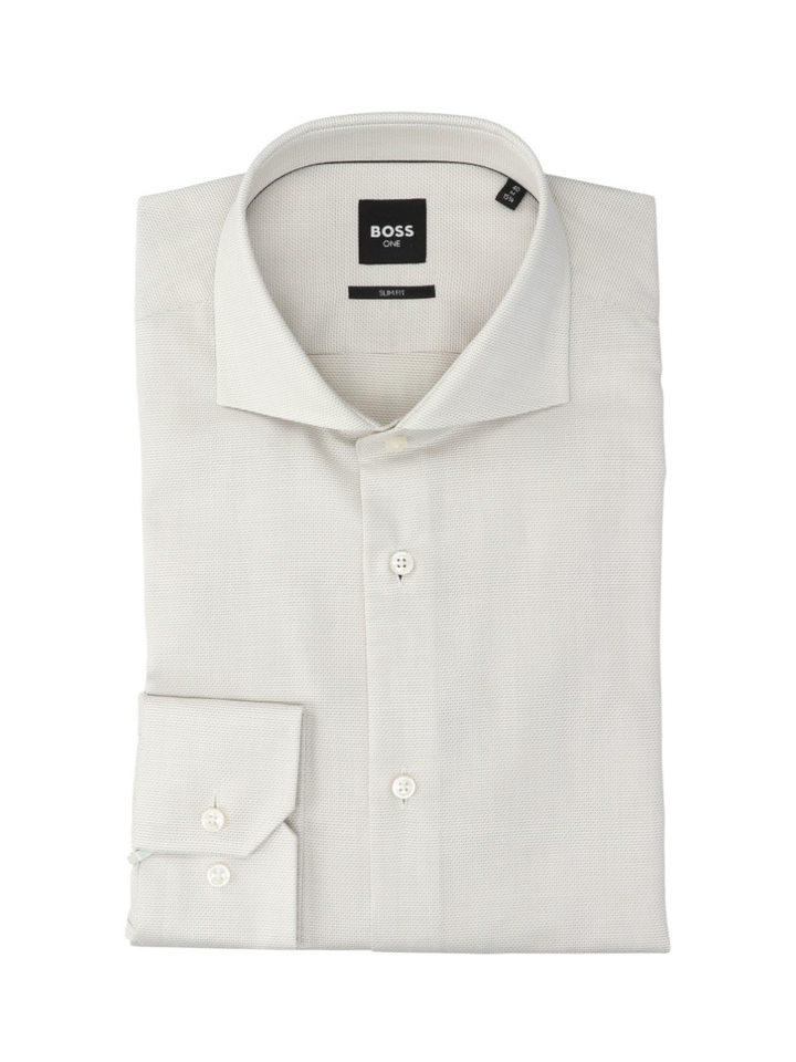 Beige katoenen hemd (slim fit) met fijn motief en extra lange mouwen Hugo Boss