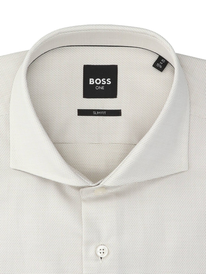 Beige katoenen hemd (slim fit) met fijn motief en extra lange mouwen Hugo Boss