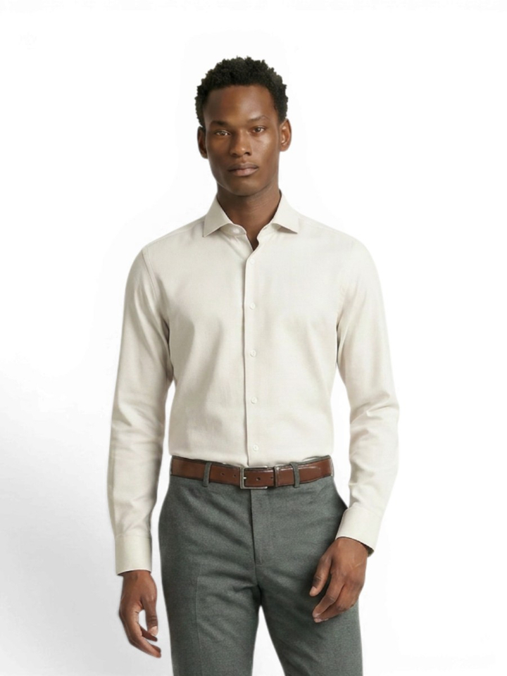 Beige katoenen hemd (slim fit) met fijn motief en extra lange mouwen Hugo Boss