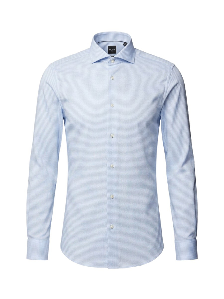 Lichtblauw katoenen hemd (slim fit) met fijne structuur en lange mouwen Hugo Boss