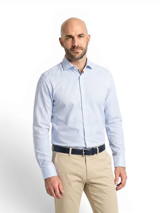 Lichtblauw katoenen hemd (slim fit) met fijne structuur en lange mouwen Hugo Boss