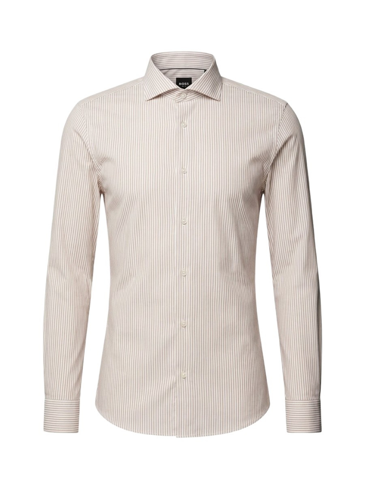 Wit katoenen hemd (slim fit) met bruine strepen en lange mouwen Hugo Boss