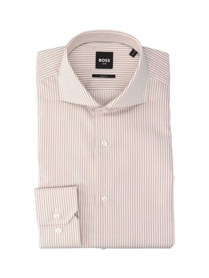 Wit katoenen hemd (slim fit) met bruine strepen en lange mouwen Hugo Boss