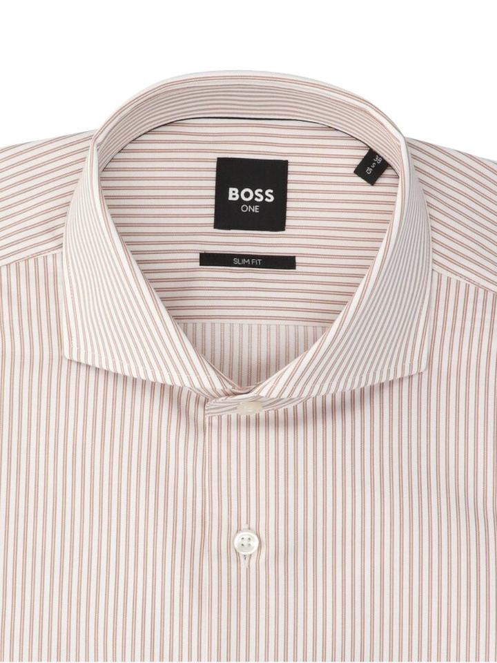 Wit katoenen hemd (slim fit) met bruine strepen en lange mouwen Hugo Boss