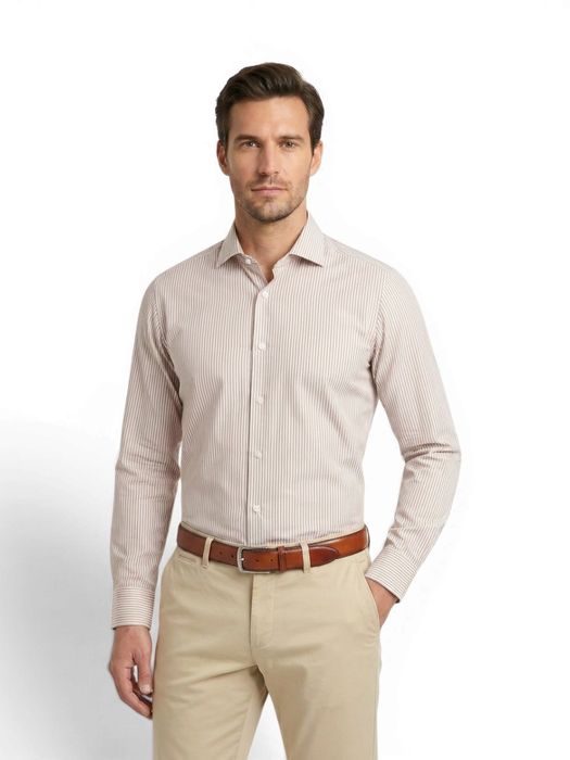 Wit katoenen hemd (slim fit) met bruine strepen en lange mouwen Hugo Boss