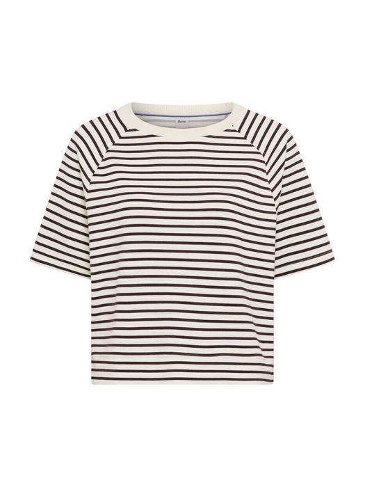 Creme kleurige T-shirt met bordeaux strepen Brax