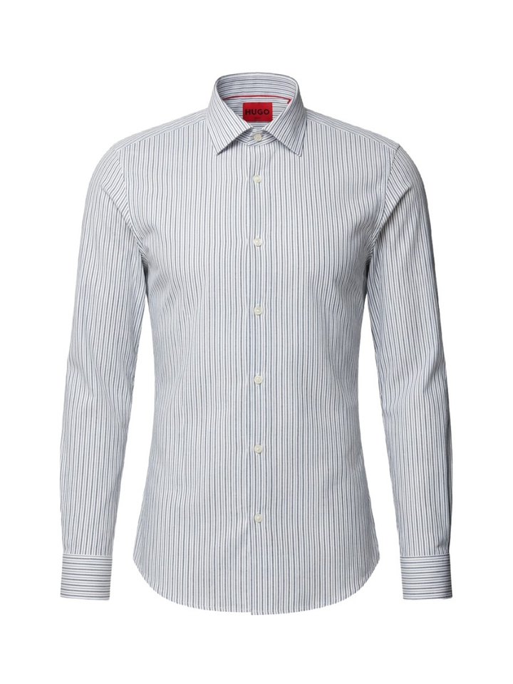 Wit katoenen hemd (slim fit) met blauwe strepen enl lange mouwen Kenno Hugo Boss