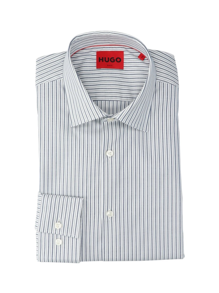 Wit katoenen hemd (slim fit) met blauwe strepen enl lange mouwen Kenno Hugo Boss