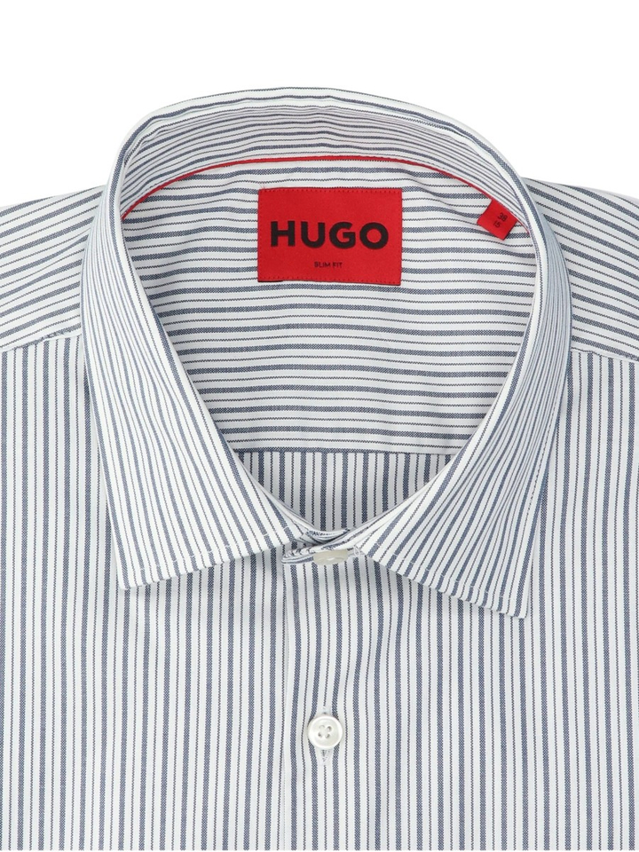 Wit katoenen hemd (slim fit) met blauwe strepen enl lange mouwen Kenno Hugo Boss