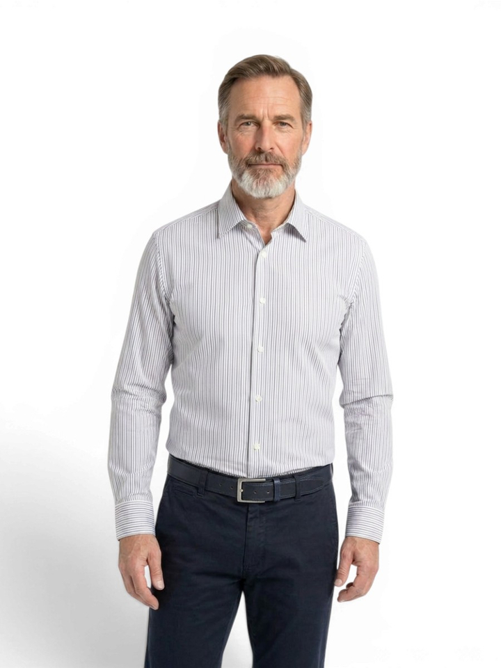 Wit katoenen hemd (slim fit) met blauwe strepen enl lange mouwen Kenno Hugo Boss