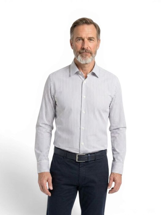 Wit katoenen hemd (slim fit) met blauwe strepen enl lange mouwen Kenno Hugo Boss
