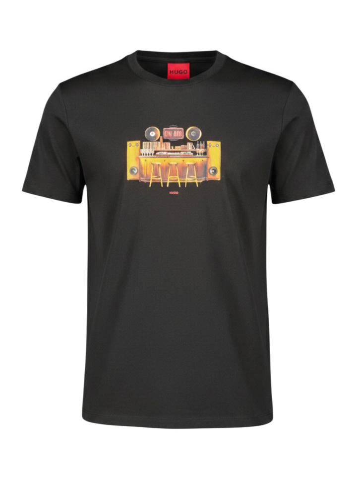 Zwarte katoenen T-shirt met opdruk Hugo Boss