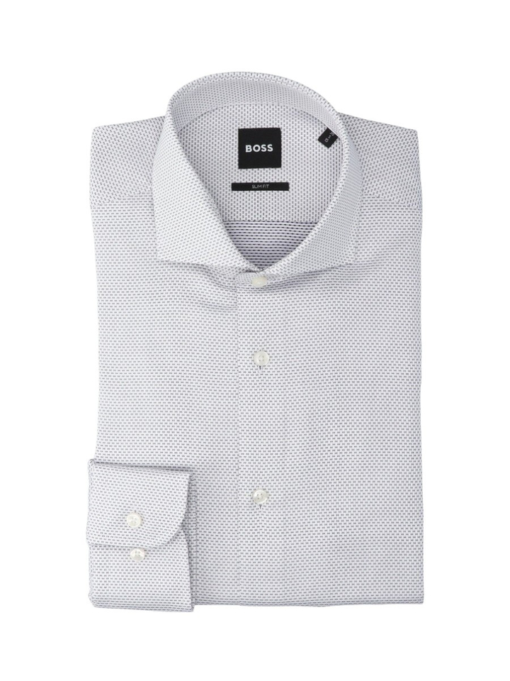 Wit katoenen hemd (slim fit) met blauwe details en lange mouwen Hank Hugo Boss