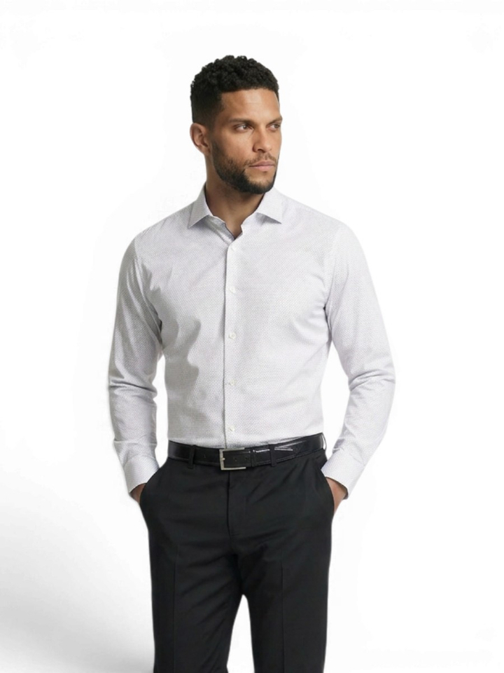 Wit katoenen hemd (slim fit) met blauwe details en lange mouwen Hank Hugo Boss