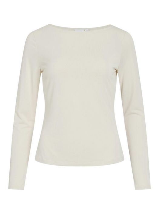 Creme kleurige aansluitende T-shirt met boothals Vimodala Vila