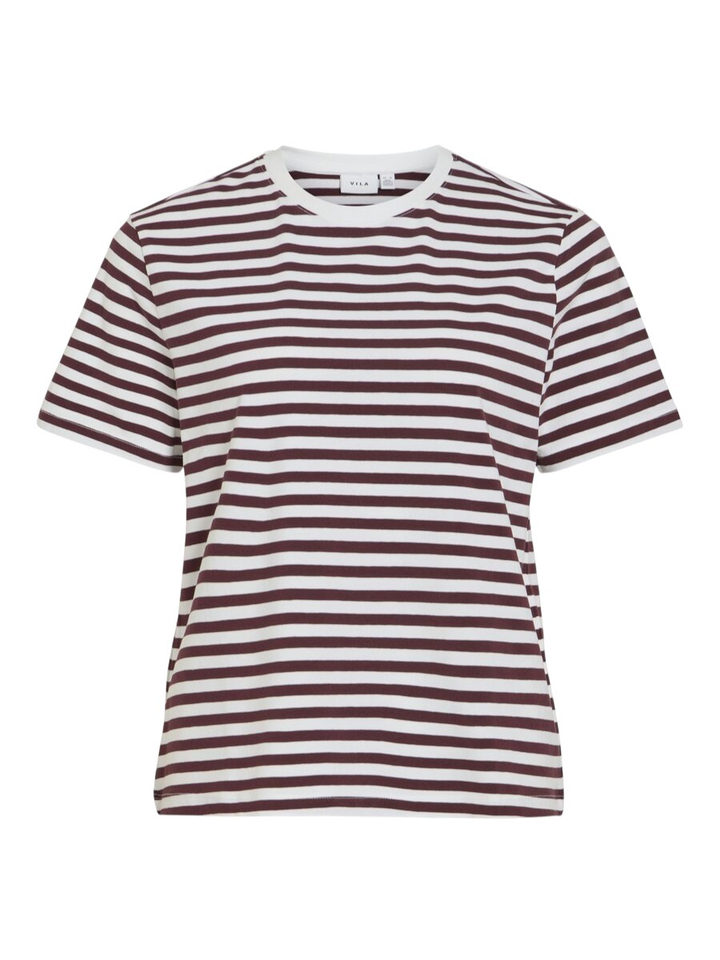 Witte T-shirt met bordeaux strepen Vinora Vila