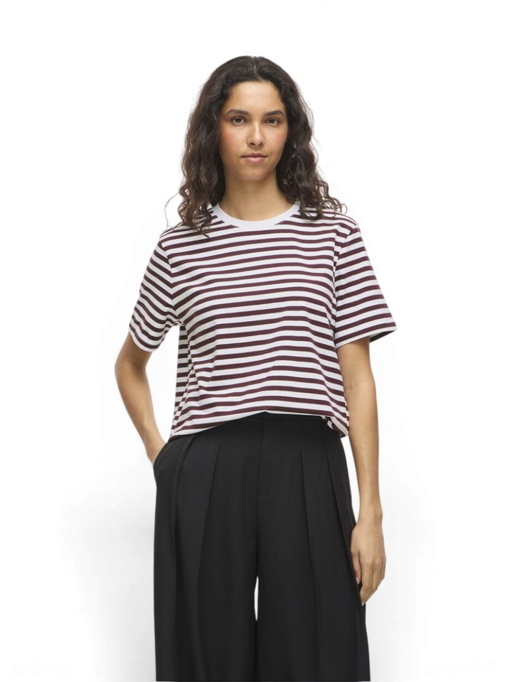 Witte T-shirt met bordeaux strepen Vinora Vila