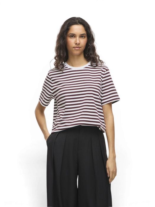Witte T-shirt met bordeaux strepen Vinora Vila