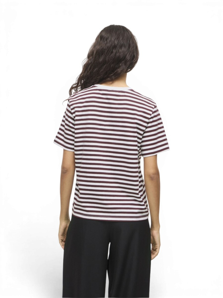 Witte T-shirt met bordeaux strepen Vinora Vila