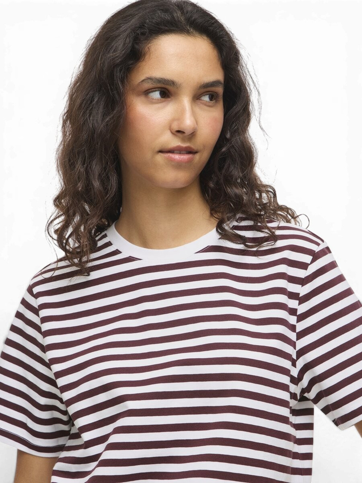 Witte T-shirt met bordeaux strepen Vinora Vila