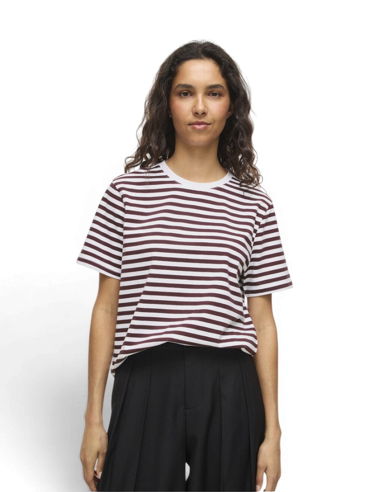 Witte T-shirt met bordeaux strepen Vinora Vila