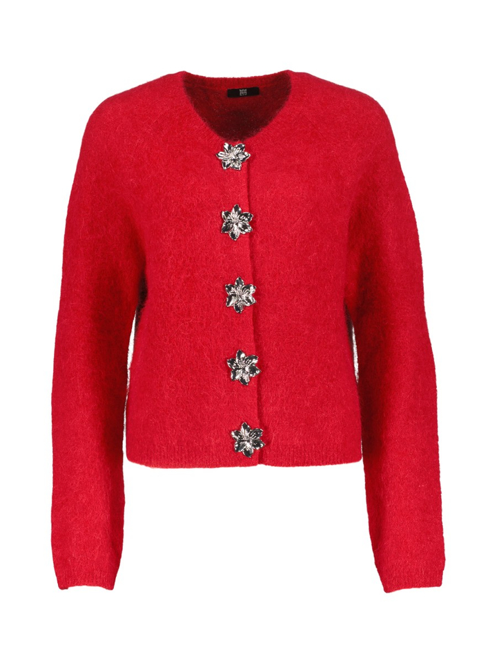 Rode wollen gilet met zilverkleurige detailknopen Riani