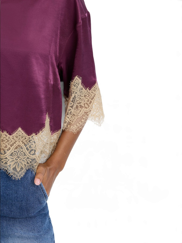 Bordeaux blouse met kantendetail Cafira Munthe 
