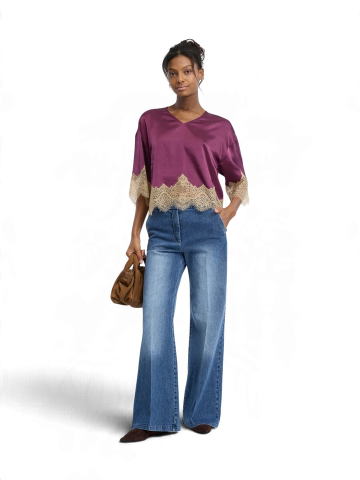 Bordeaux blouse met kantendetail Cafira Munthe 
