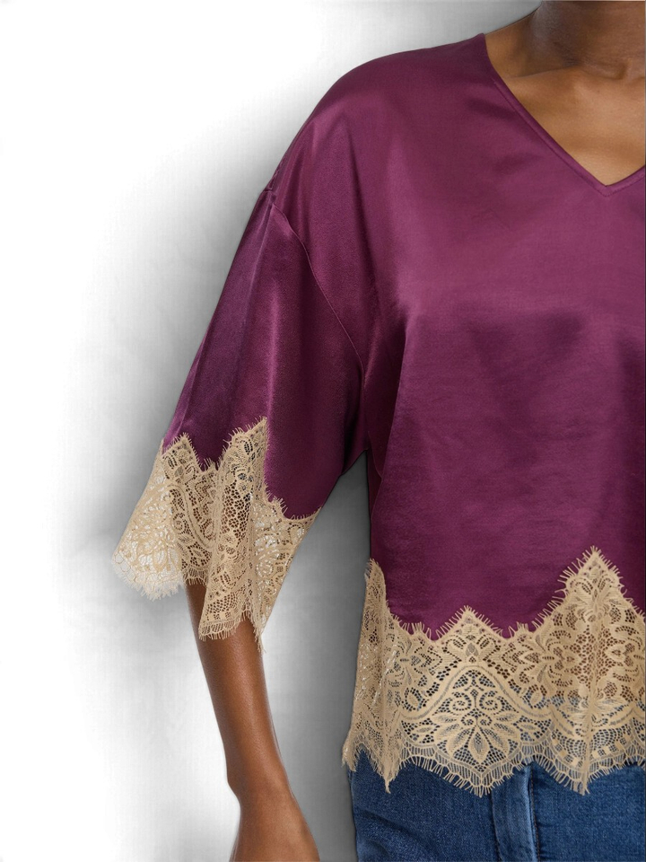 Bordeaux blouse met kantendetail Cafira Munthe 