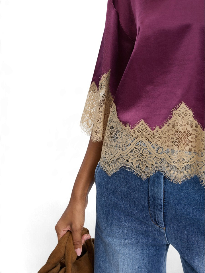 Bordeaux blouse met kantendetail Cafira Munthe 