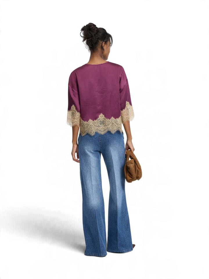 Bordeaux blouse met kantendetail Cafira Munthe 