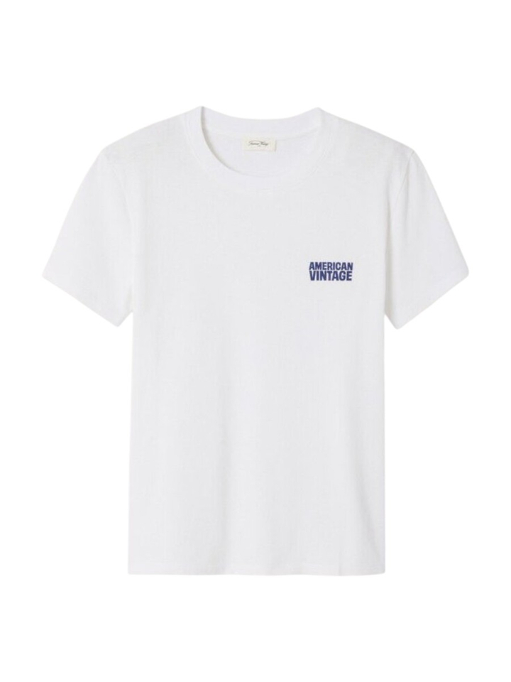 Witte t-shirt met blauw logo American Vintage