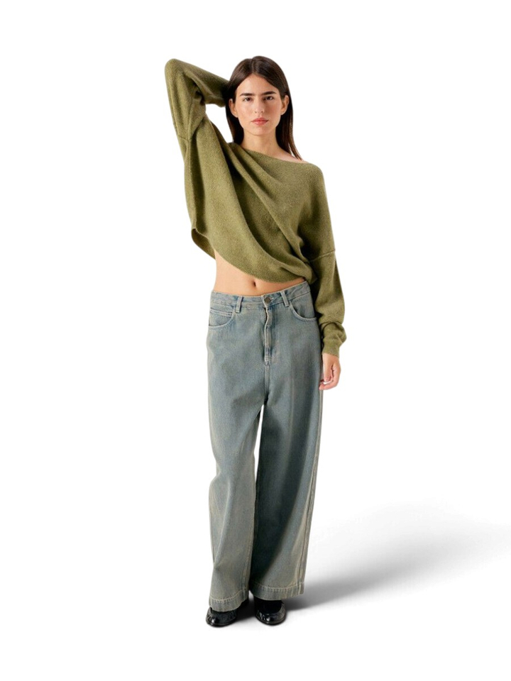 Kaki groene pull met boothals American Vintage